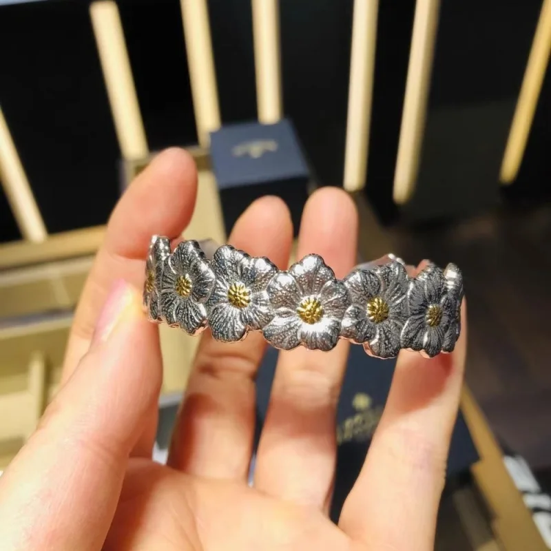 Женский Открытый браслет из серебра 925 пробы в винтажном стиле гардении