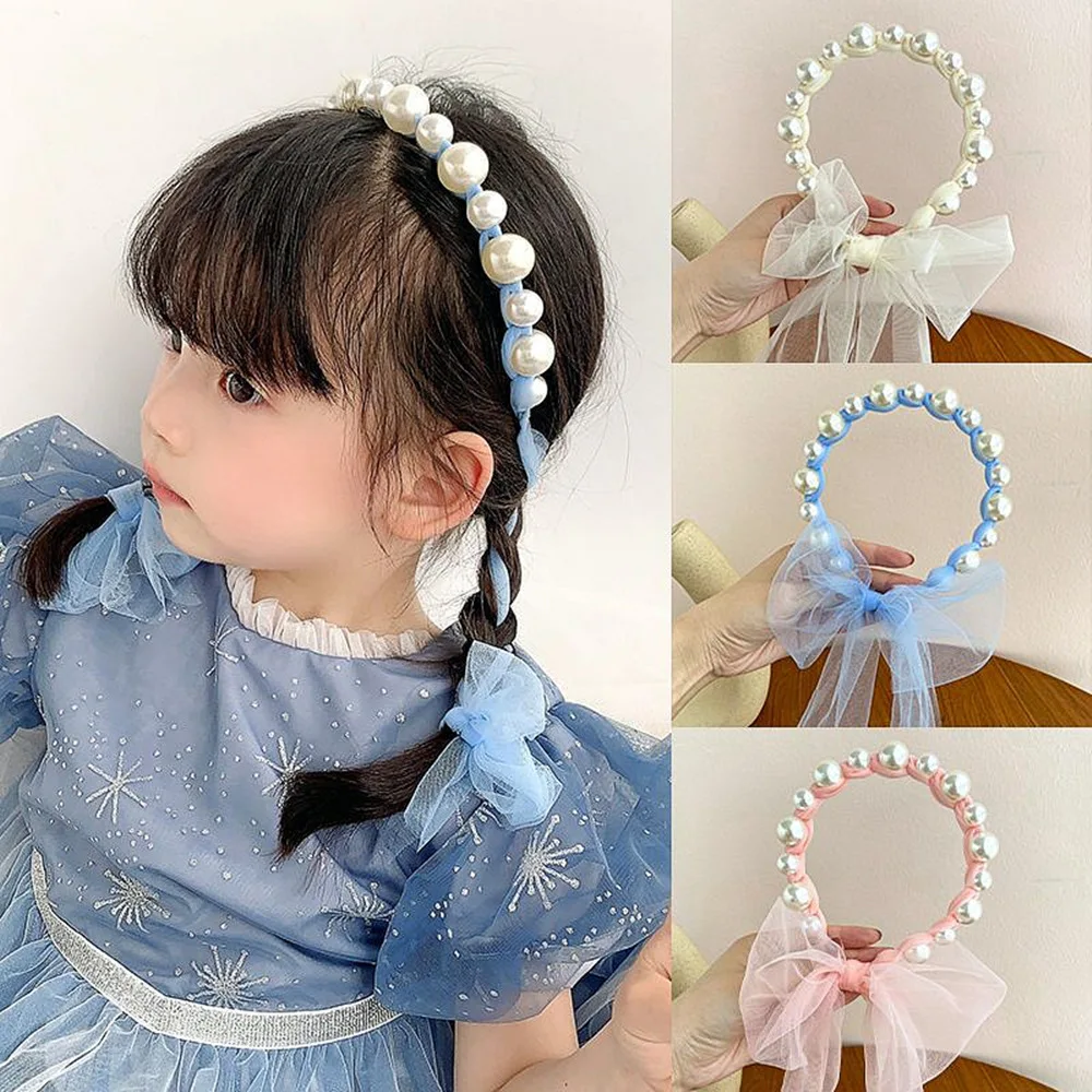 

Pearl Headband Children Streamer Hair Accessories Baby Cute Princess Female Super Cute Headband Broken Hair Finishing Hairpin
