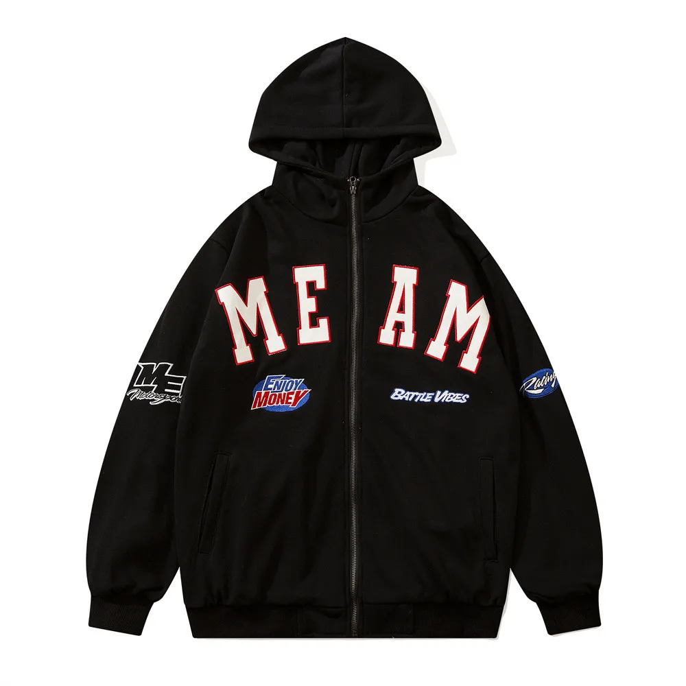 

Мужская Черная спортивная куртка в стиле ретро, черная толстовка с надписью и вышивкой, модель для пар, Повседневная Уличная Одежда большог...