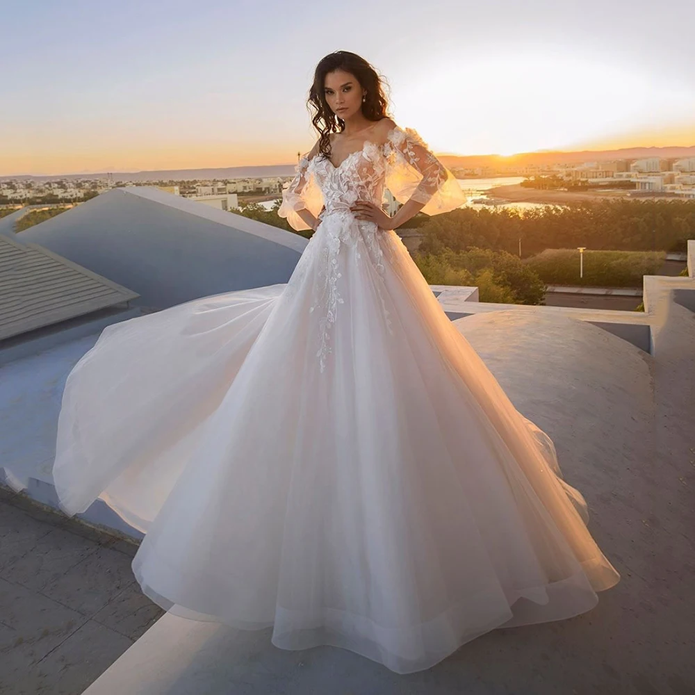 

Msikoods Boho Wedding Dresses A Line Sweetheart Bridal Dress For Women 3D Flower Lace Appliques Wedding Gowns Pprincess 2023