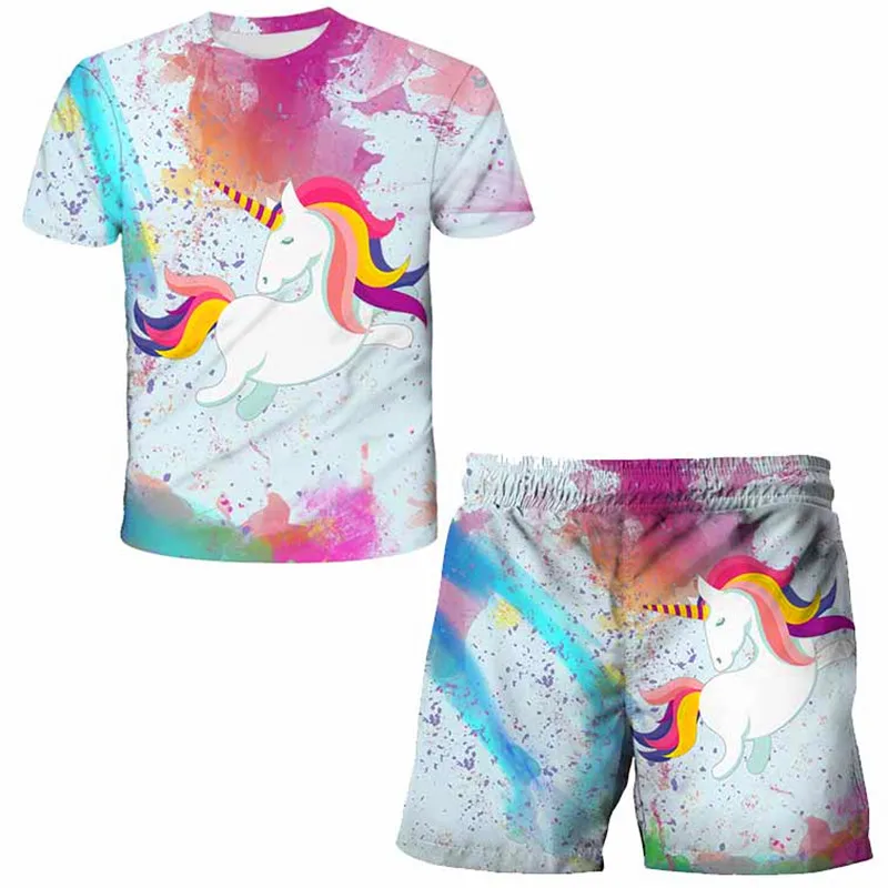 

Модная Яркая Летняя повседневная одежда для маленьких девочек, комплект из топа и шортов, 2 предмета, комплект детской одежды для мальчиков, ...