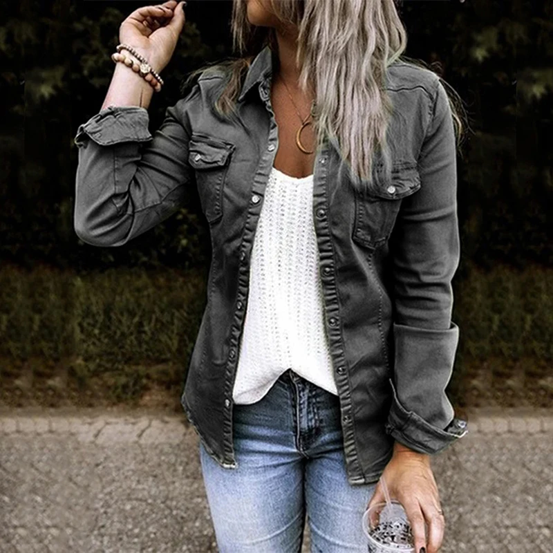 

Fashion Jacket With Fur Black Jean Jacket Denim Jacket Mid Length Denim Shirt Coat Fashion New Slimming Solid Women Crop Jacket