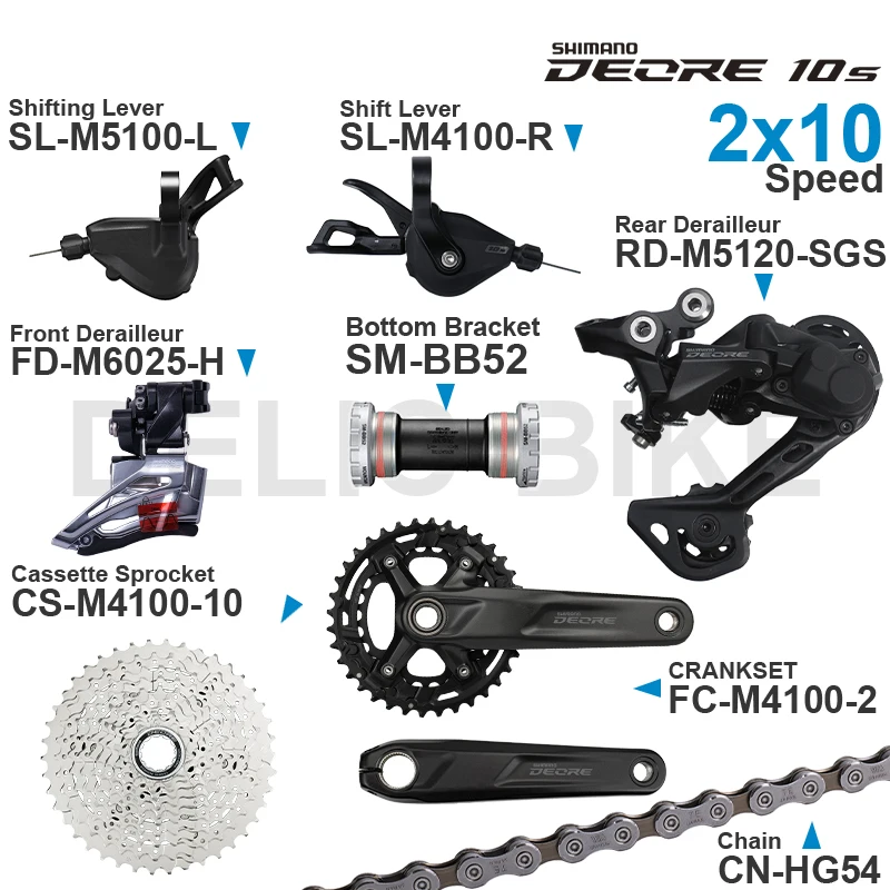 Скидка Переключатели скоростей SHIMANO DEORE M4100 M5100 2x1 0, механизм переключения передач, передний/задний механизм переключения передач, фонарь и нижний к...