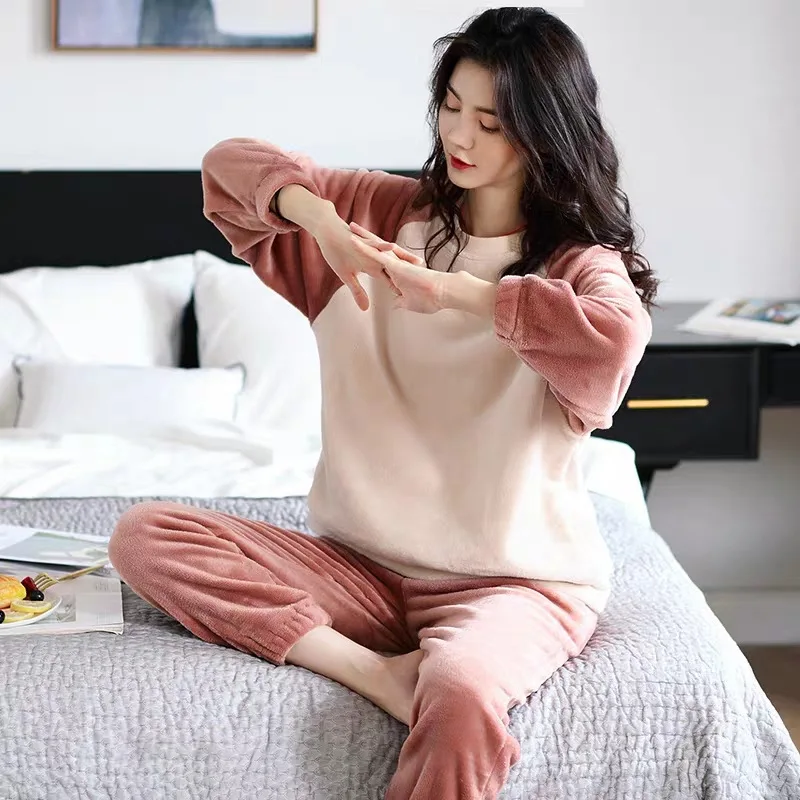 Flannel Pajamas Set Women Winter Warm Single Breasted Pyjamas Long Sleeve Soft Comfortable Sweet Elegant Woman Sleepwear Thicker