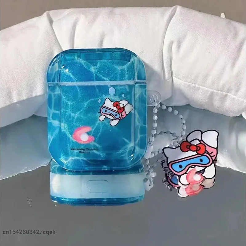 Sanrio Diving Hello Kitty Iphone Case Apple 11 12 13 14 Pro Max Trend Cover With Holder Airpods 1 2 3 Pro Wireless Headset Case