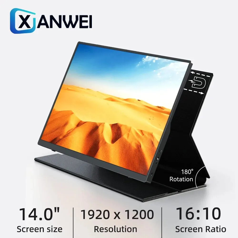 Портативный монитор XIANWEI 1200P, 14 дюймов, 100% SRGB, USB Тип C,  соотношение сторон 16:10, дисплей для телефонов Mac, ноутбуков, Xbox, PS4,  5, ...