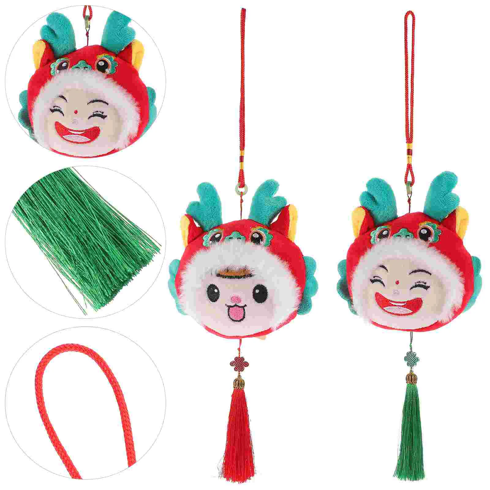 

2 Pcs Lunar New Year Decor Dragon Toy Animal House Decorations Home Plush Chinese Pp Cotton Adorable