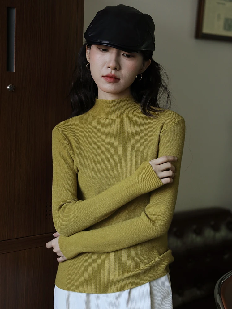 Multi-Color Stretch Slim fit Slimming Sweater Knit Inner wear Pullover Long sleeve Half-high Collar Design Sense Autumn and W...
