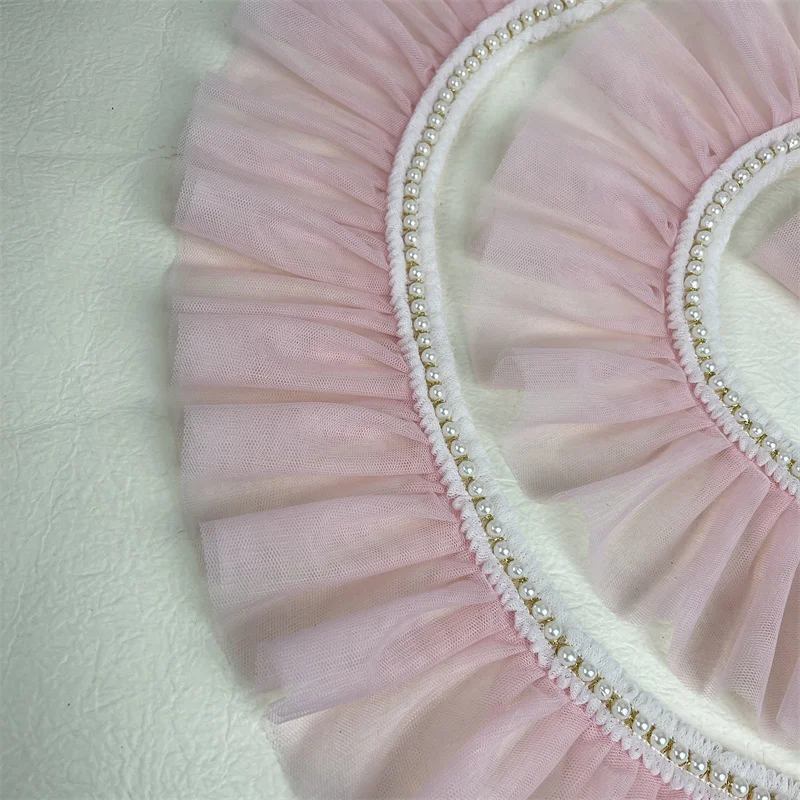 Плиссированное розовое кружево в стиле &quotЛолита&quot с отделкой бисером сделай