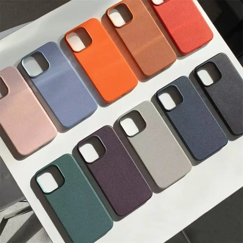 Фото Чехол из искусственной кожи с текстурой личи для Magsafe для iPhone 17 15 14 16 Pro Max 13 с поддержкой магнитной беспроводной зарядки. №2