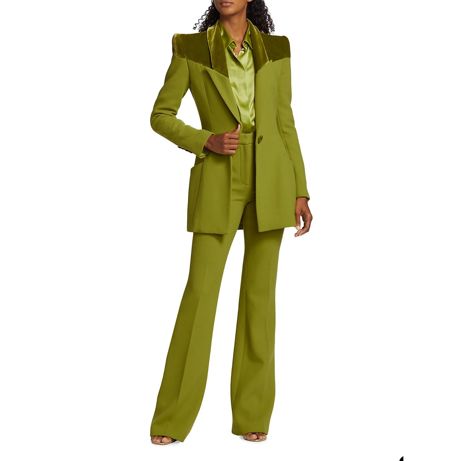 Fashion Colored Women's Business Casual Set Formal Evening Party Commuter Suit 2-piece Set（Jacket+pants）