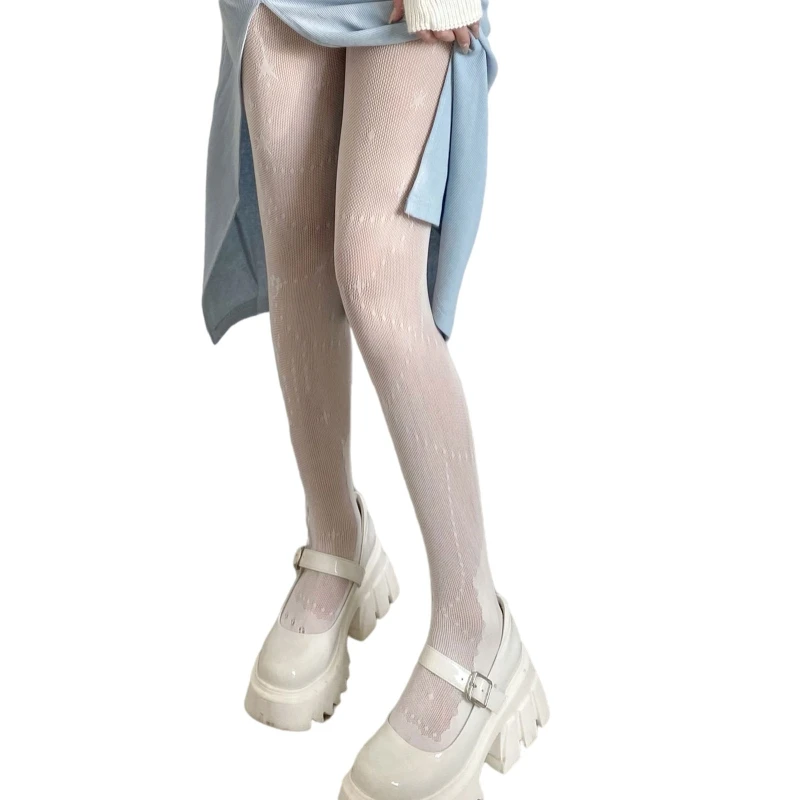 

Женские готические панковские сетчатые колготки в стиле Харадзюку, Лолита, звезда, луна, узорчатые колготки в горошек с татуировкой, сетчат...