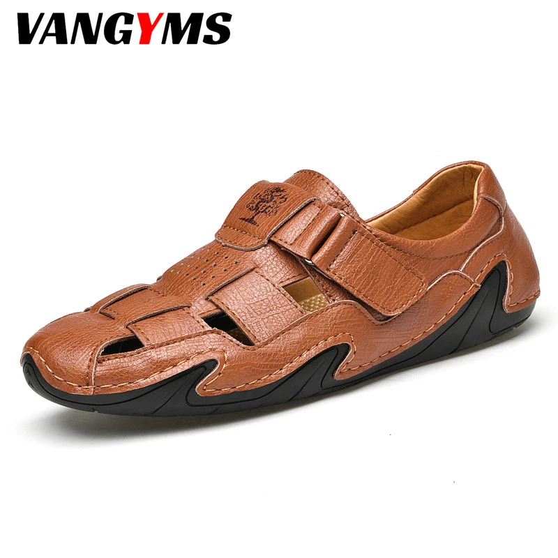 

Sandals Men's New Fashion Brand Summer Outdoor Sandals and Slippers Leather Casual Beach Shoes Chinelo Slide Masculino