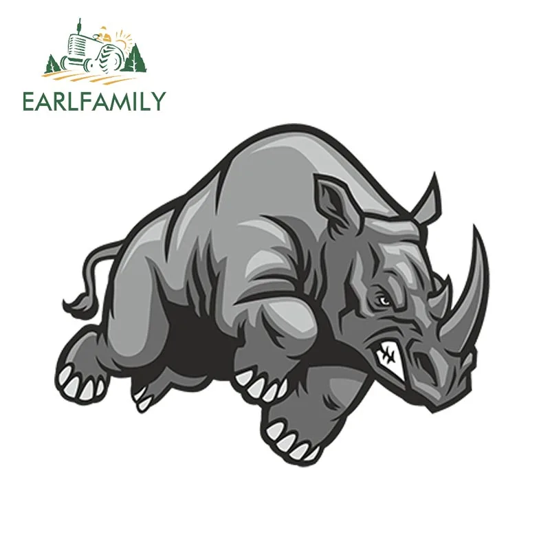 

EARLFAMILY наклейка на автомобиль в виде злого носорога, наклейка в виде страстного Раша, пушистая наклейка в виде носорога, Виниловая наклейка на окно, шлем, наклейка на ноутбук, графика в виде деформации автомобиля