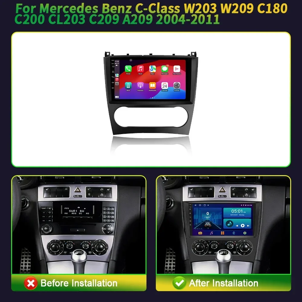 Для Mercedes Benz C-Class C Class W203 W209 C180 C200 CL203 C209 A209 2004-2011 Автомобильный радиоприемник GPS Carplay