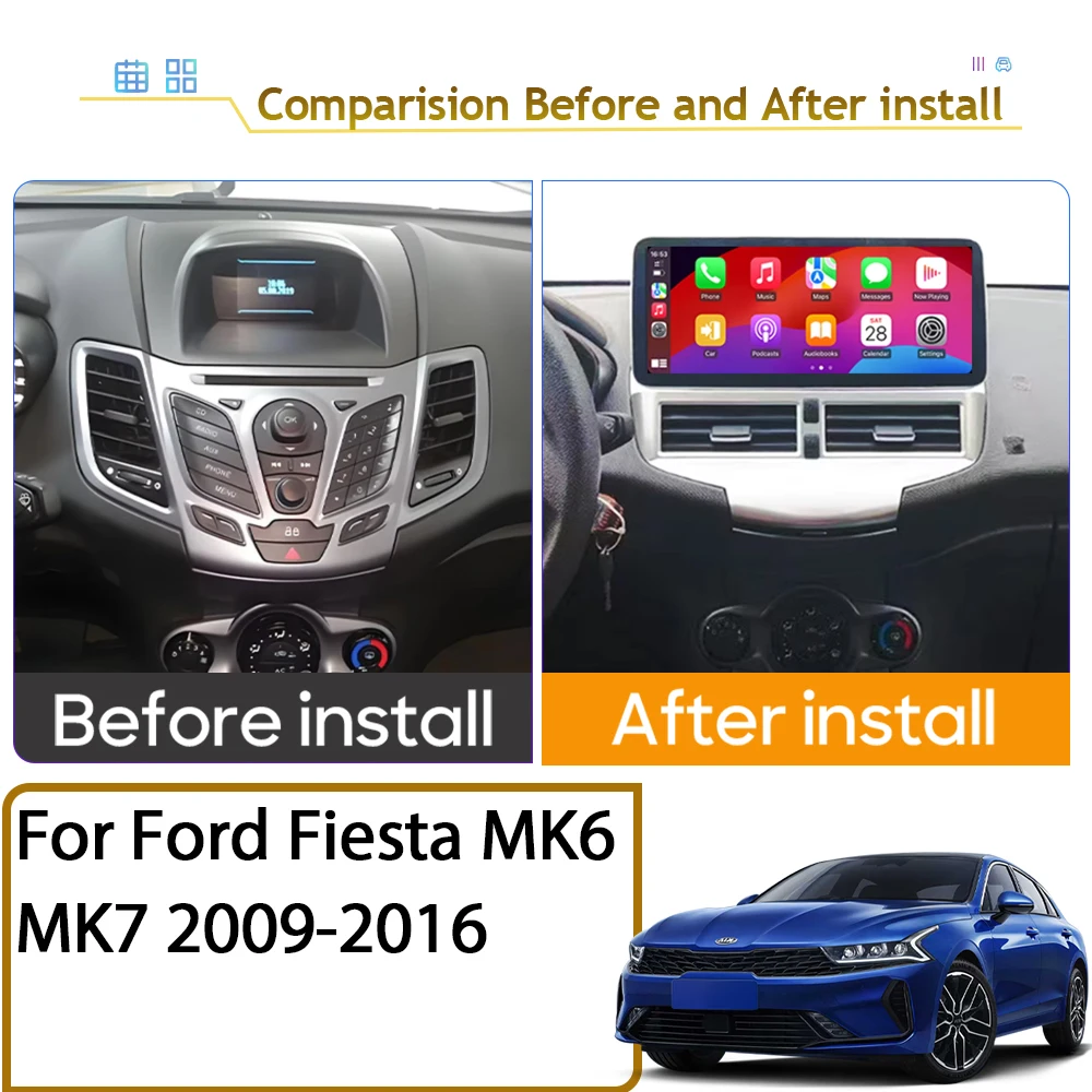 Фото 12,3-дюймовый автомобильный радиоприемник для Ford Fiesta MK6 MK7 2009-2016 LHD RHD Android мультимедийный видеоплеер GPS беспроводной Carplay QLED экран №2
