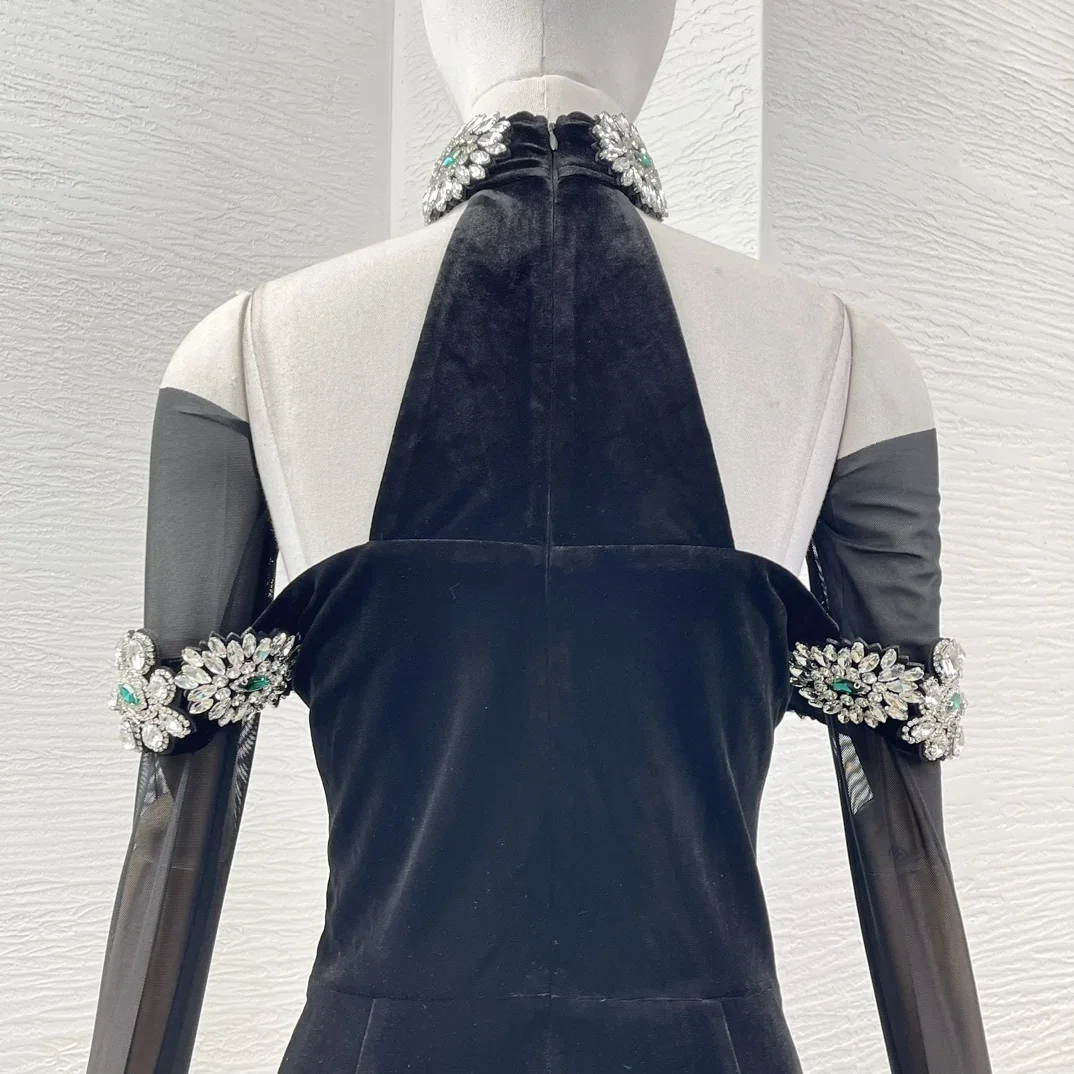 Женское платье-Русалка с длинным рукавом из черного тюля