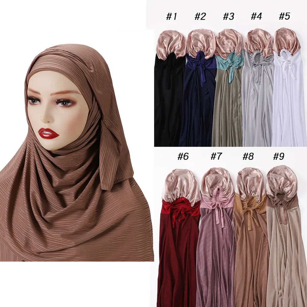 

Модная однотонная мусульманская шапка в рубчик 2 в 1, 68,89 дюйма x дюйма, мгновенная шаль с двухслойными вставками, головная повязка в мусульманском стиле