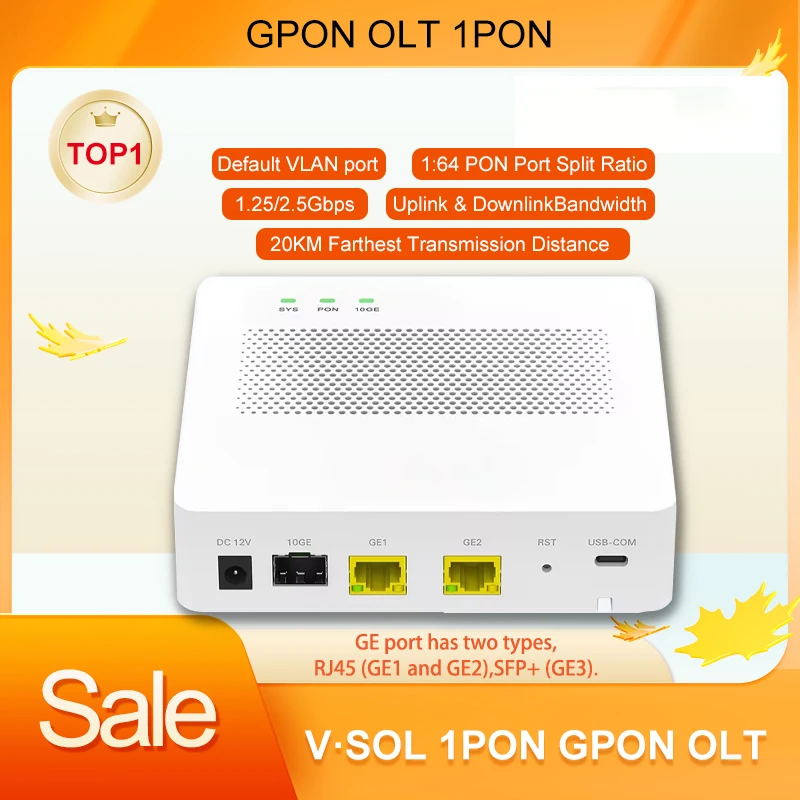 Фото VSOL Mini GPON OLT, однопортовый, соотношение разветвления 1:64, ONU | 10GE(SFP+) Uplink FTTH VLAN Telnet CLI WEB |   Безвентиляторная модель |   20 км UPC 1PON №1