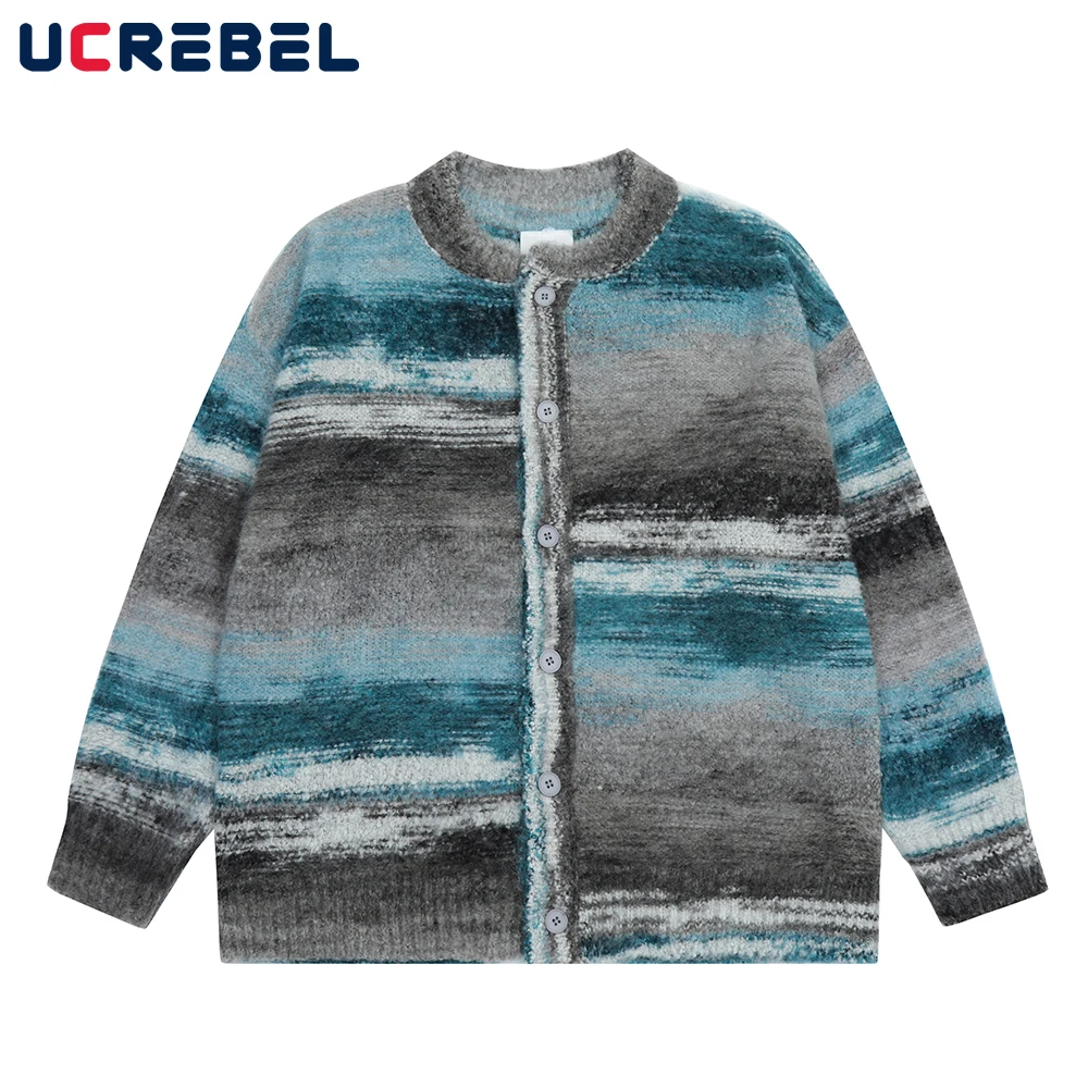 

Contrast Paneled Knitted Sweater Mens High Street Long Sleeve Cardigan Sweater Spring Autumn Loose Casual Outerwear Men