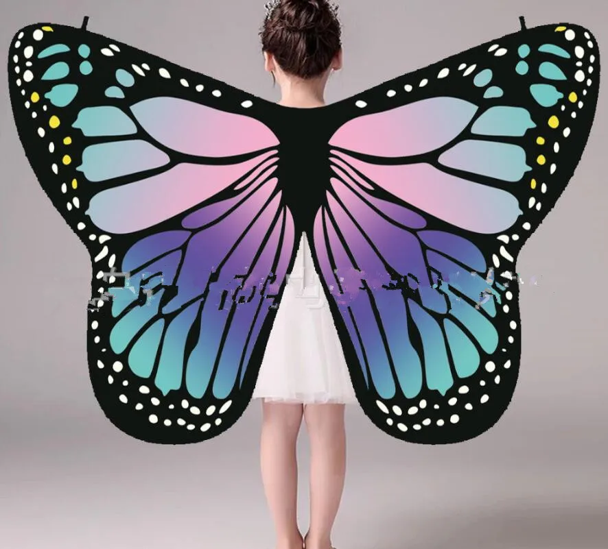 

Butterfly Wings Prop Shawl Fairy Nymph Pixie Costume Accessory Girls Soft Fabric Monarch Cape Rainbow Dress Up Clothes Colorful