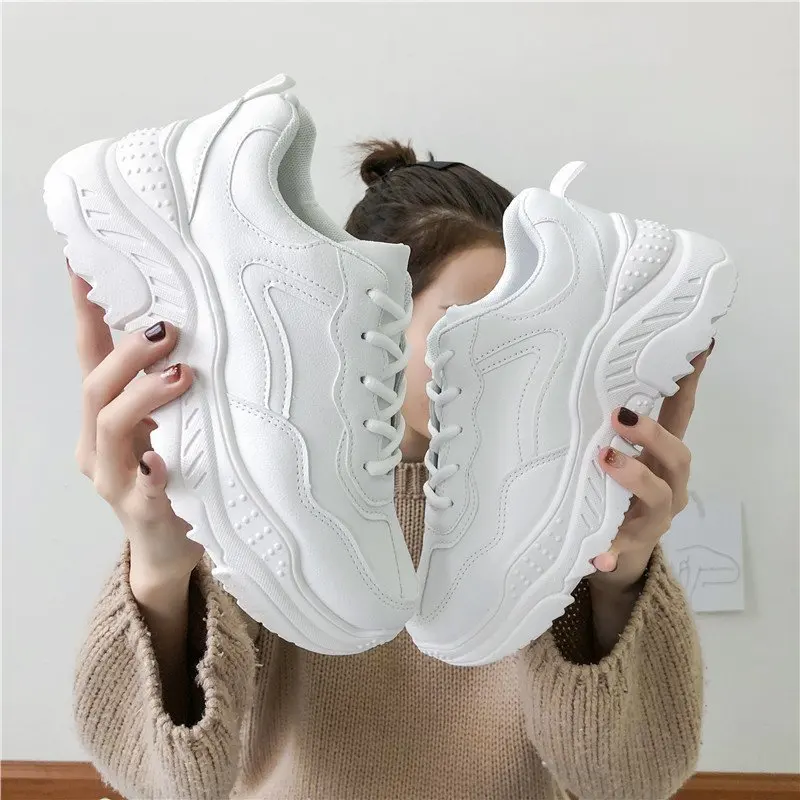

White Women Shoes New Chunky Sneakers for Women Lace-Up White Vulcanize Shoes Casual Fashion Dad Shoes Platform Sneakers Baskets