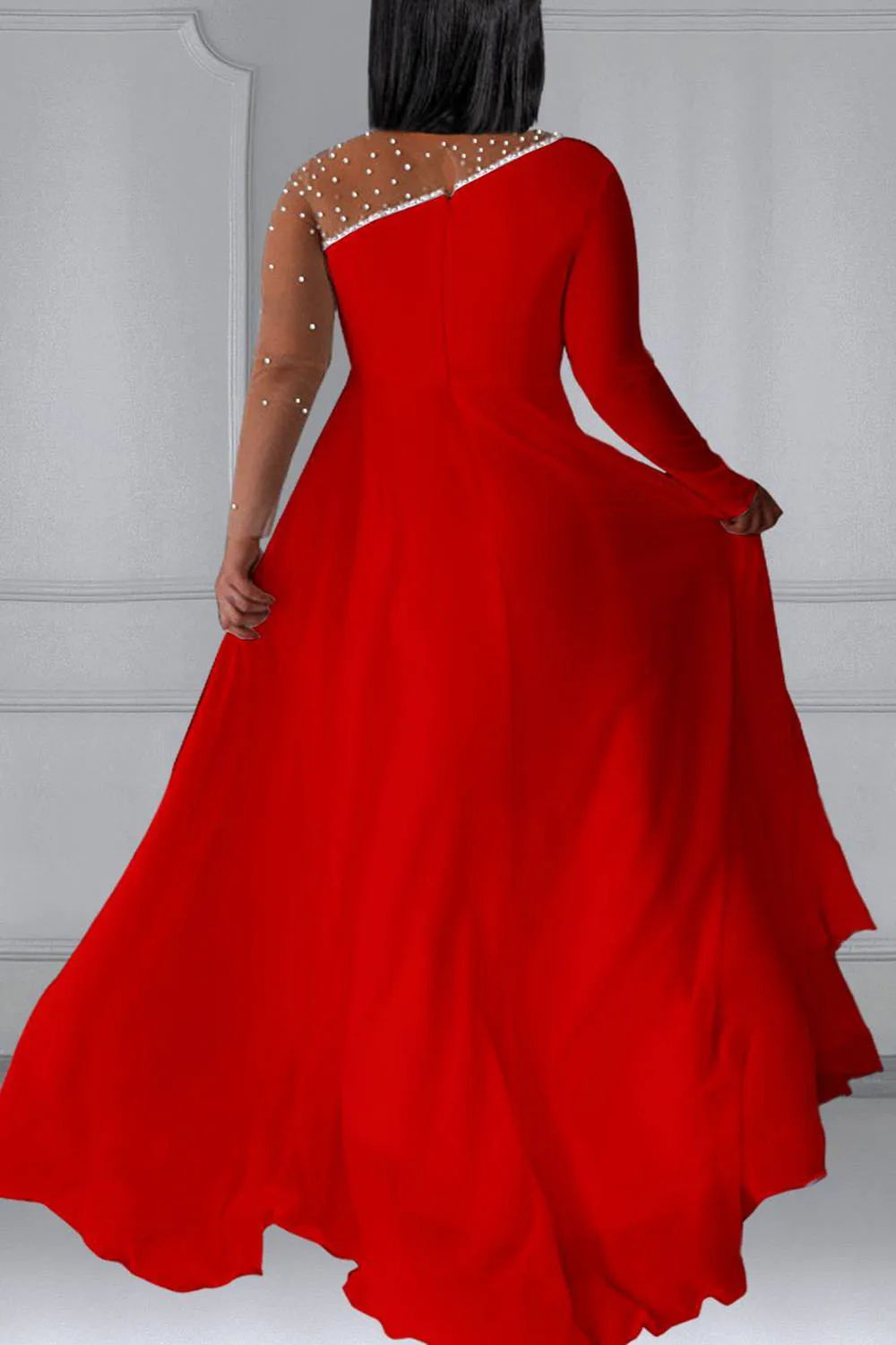 Женское свадебное платье больших размеров белое макси с круглым вырезом и