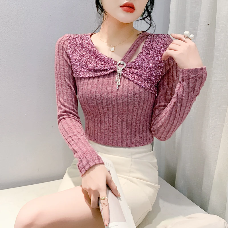 # 7392 Синяя розовая серая обтягивающая футболка нестандартной формы женская