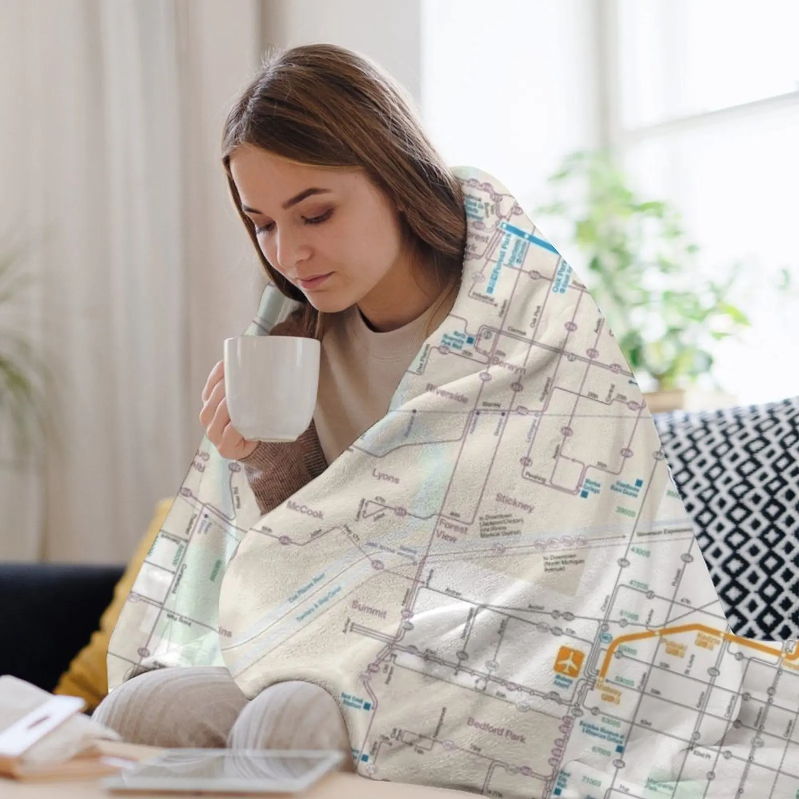 Карта Автории Чикаго Транзит CTA Плед Мягкий плед Идеи подарков на День святого