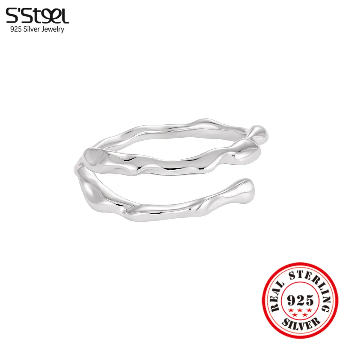 

Женское Двухслойное Открытое кольцо из серебра 2023 пробы