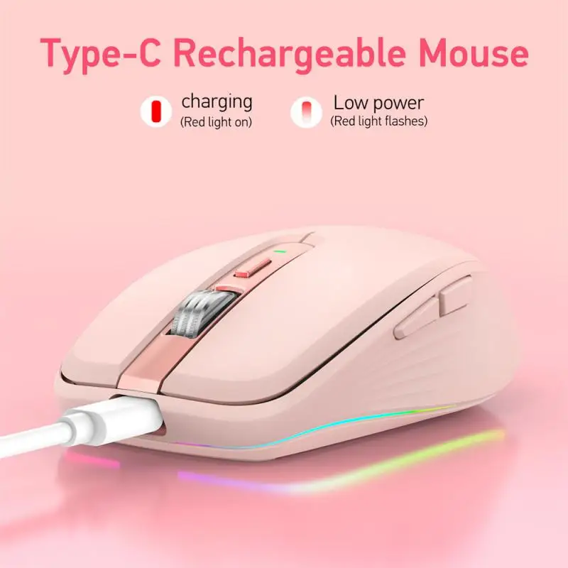 

Dual Mode Rechargeable Wireless Bluetooth-compatible 2.4G Mouse RGB Mute Mouse Suitable For Android Laptop Tablet Mobile PC