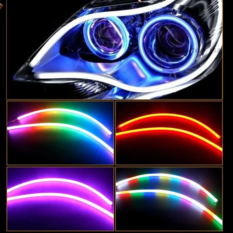 NLpearl 2Pcs RGB Daytime Running Light DRL Universal Flexible Flowing Multi Color LED Strip Turn Signal Lights  For Headlight images - 6