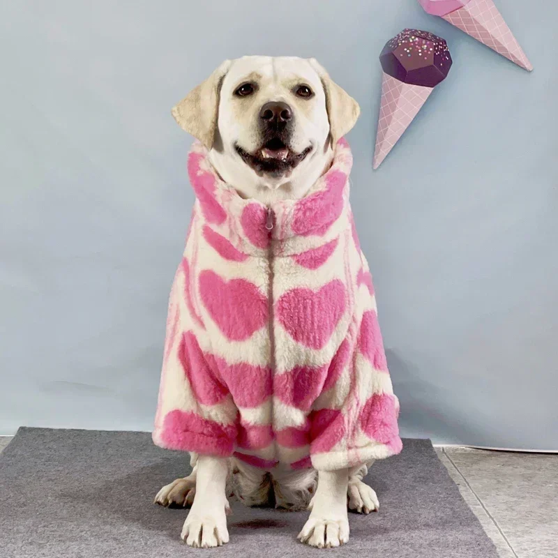 

Dog Jacket Cute Heart Print Winter Fleece Clothes for Medium Large Dog Winter Coat High Collar Dog Jacket Love Print Dog Clothes
