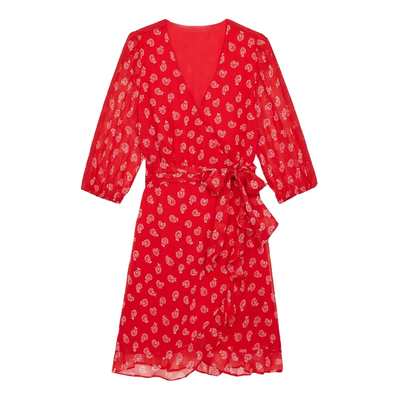 

2022 New Style Wrapped Back Waist Elastic Three-quarter Sleeve Midi Dress
