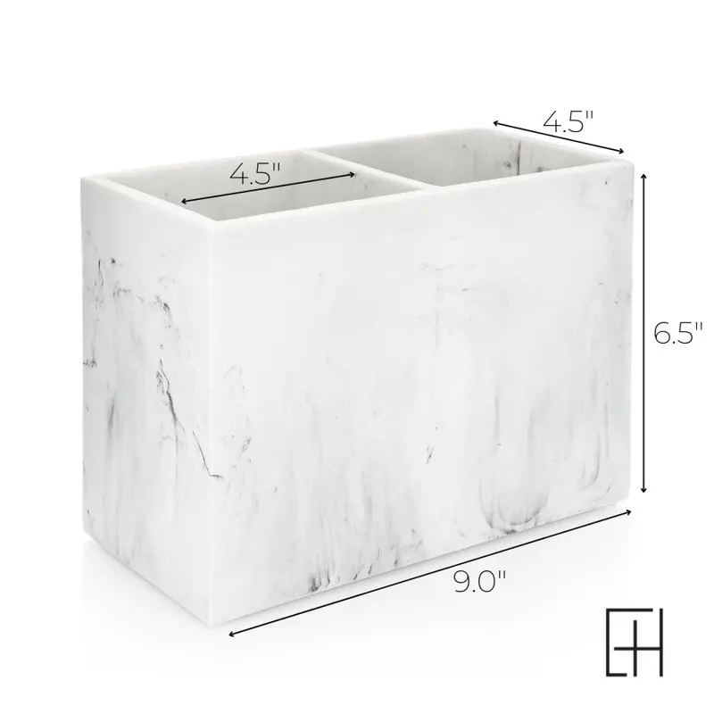 

Gorgeous Charming Rectangular Two-Compartment Marble Utensil Holder - Keep Your Kitchen Countertop Clutter-Free & Organized!