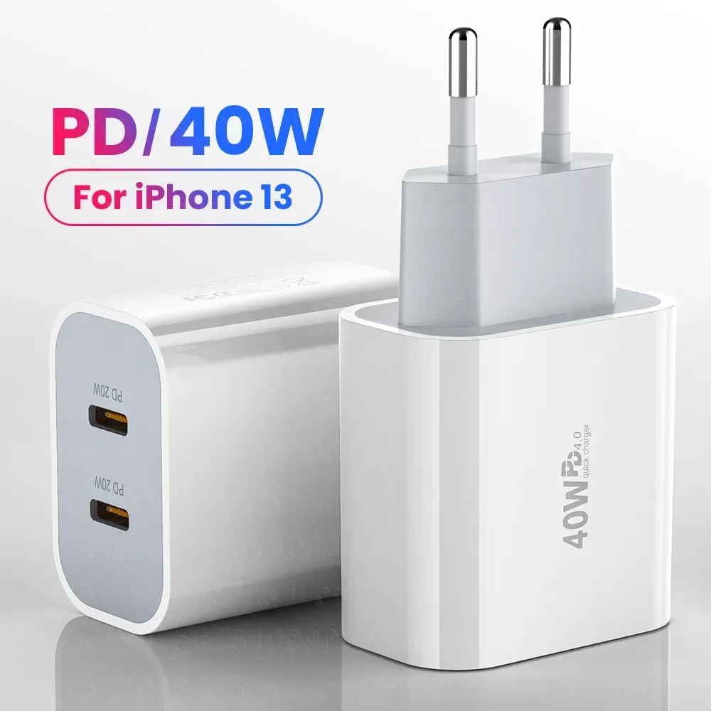 

NEW2023 40W Fast Charging USB C Charger 13 12 11 Pro Max QC3.0 Dual PD 20W Type C Power Adapter