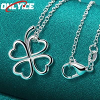 925 sterling silver heart four leaf floral pendant necklace 16 30 inch snake chain ladies party engagement wedding jewelry