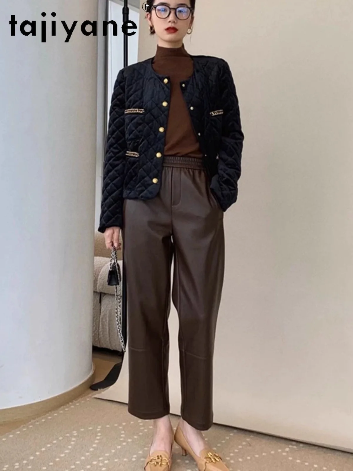 TAJIYANE брюки из натуральной овчины женские корейские модные мешковатые до