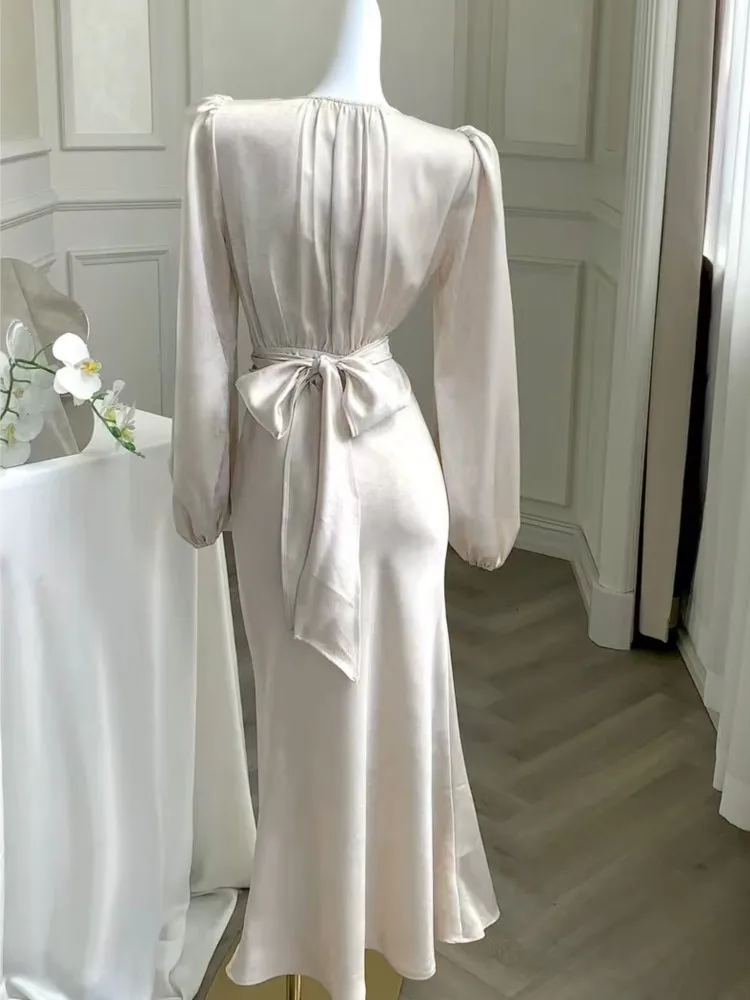 Женское элегантное Пятнистое платье миди с принтом Осеннее приталенное вечернее