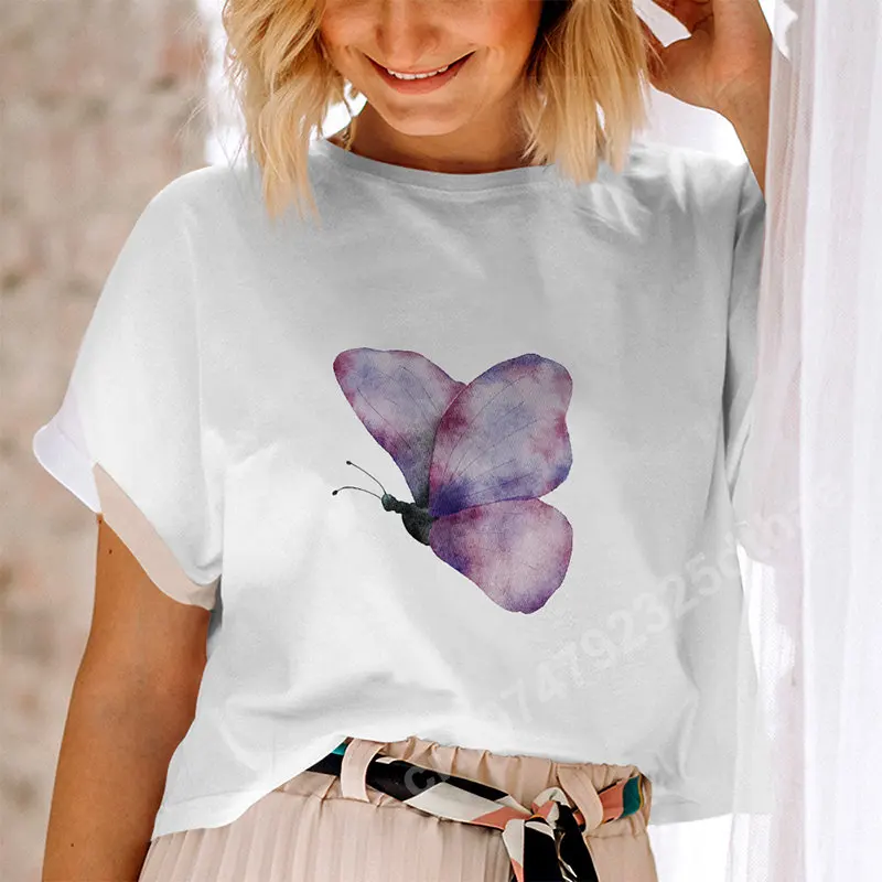 

Butterflies T Shirts Women Girls Cartoon Dragonflies T-shirt Fashion Summer Print Tee Graphic Top Travel Trend Oversized Tshirt