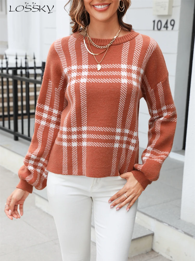 

Autumn Winter Striped Women's Sweater Casual Knitted Long Sleeve Tops Elegant White O-neck Pullovers Fashion New In Knitwears