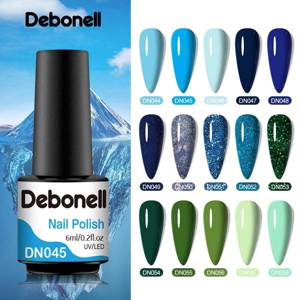 

Debonell Gel Nail Polish Blue Green Series Glitter Vernis Semi Permanent Nail Art Soak Off UV Gel Summer Manicure Matte Top Coat