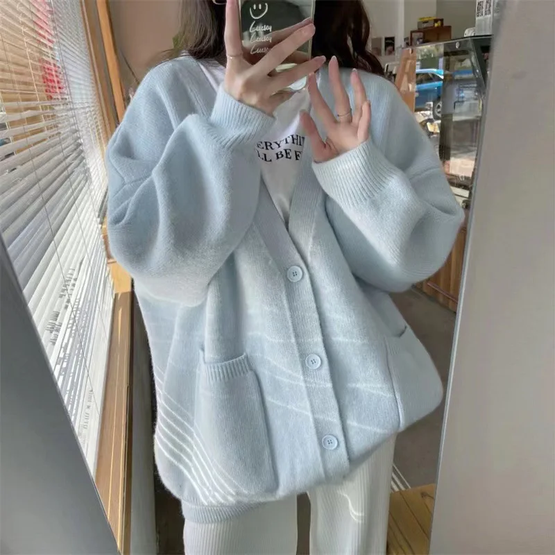 

Knitwear women's coat Spring and Autumn new Korean version of loose lazy pocket cardigan