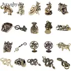 Латунный металлический брелок в форме змеи, крысы, мыши, милый брелок, подвеска, сумка с декором из жёлтой меди, подсчет денег, Знак зодиака, подвесной античный бронзовый ключ, подарок