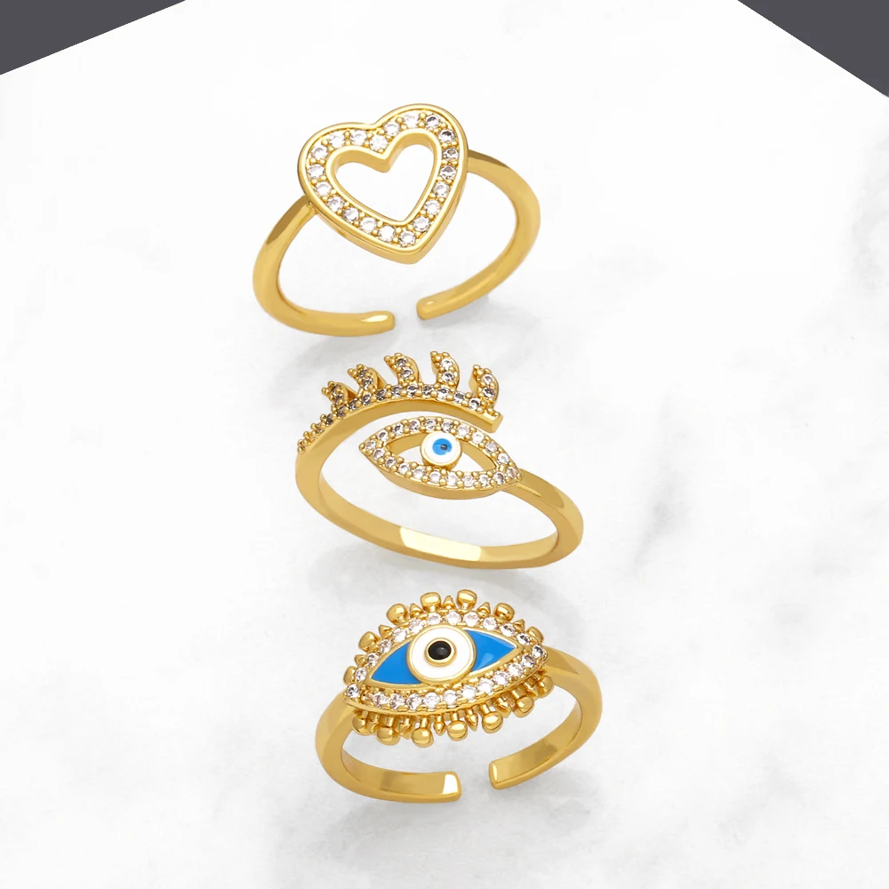 OCESRIO белые кристаллы эмаль синий глаз кольца для женщин медные позолоченные