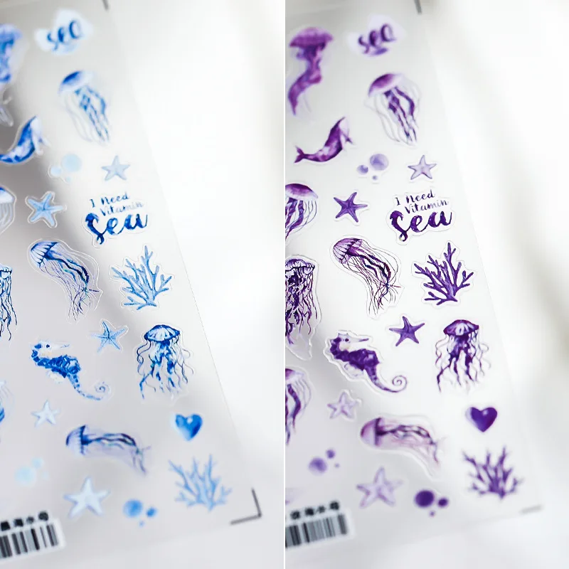 

1 Sheet Elf Jellyfish Whale Nail Art Stickers Ultra-thin 3D Marine Life Design Stripe Applique Stickers Art Stickers