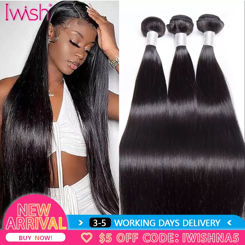 

Straight Human Hair Bundles Brazilian Hair Weave Bundles Natural Black Silk Straight Remy Hair Extensions 1/3/4 PCS 30-40Inch