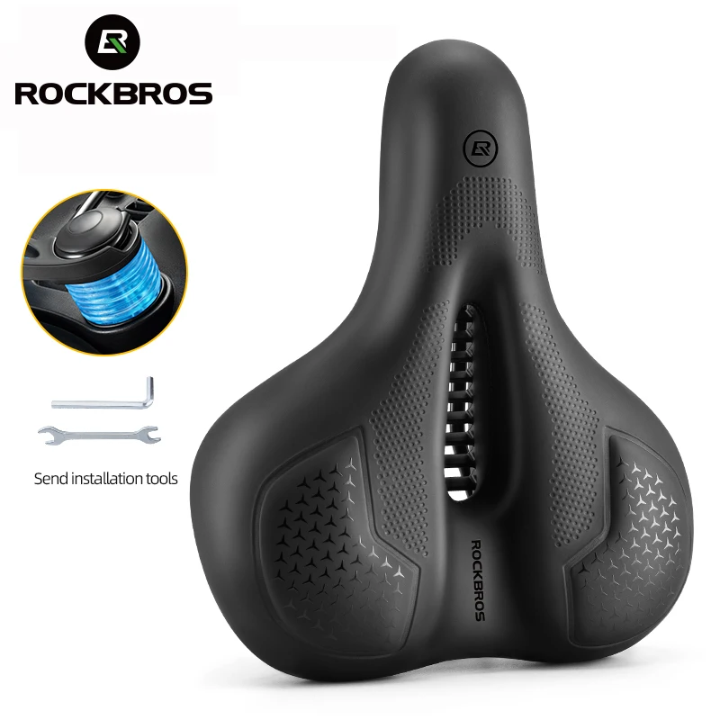 

ROCKBROS Bicycle Saddle Shockproof Gel Sponge Bike Seat Reflective Rainproof Hollow Breathable Thickened MTB Road Cycling Saddle