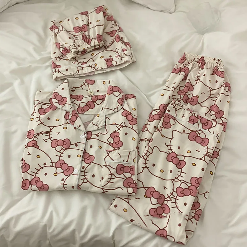 

Пижама Sanrio Kitty Kuromi Melody женская Милая летняя верхняя одежда из трех частей Повседневная тонкая Домашняя одежда с коротким рукавом