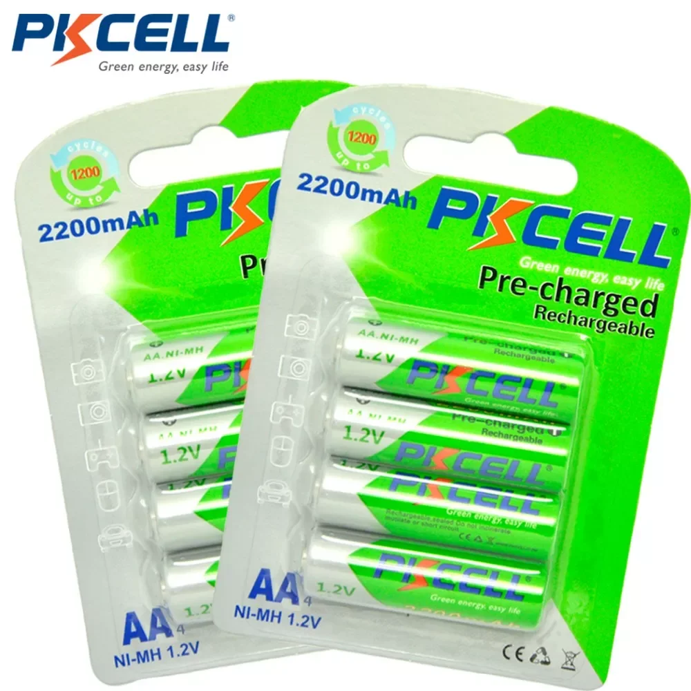 

8pcs/2card PKCELL AA Rechargeable Battery NiMH 1.2V 2200mAh Ni-MH 2A Pre-charged Bateria low self discharge AA Batteries
